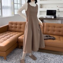 이브 원피스)피치기모면 겨울원피스 겨울신상 민소매원피스 멜빵원피스 폴리에스테르면원단 롱원피스 기모원피스 루즈핏 박시핏