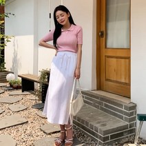 디작소 여성 레하즈 린넨 옆트임 밴딩 롱 스커트