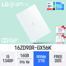[오늘출발] LG전자 16그램 16ZD90R-GX56K *오피스밸류팩 + 무선마우스 사은품* 초경량 대학생 인강용 가벼운 노트북, 화이트, 코어i5, 2TB, 16GB, Free DOS
