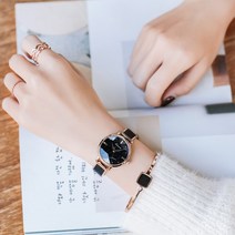 여학생손목시계 KIMIO 여성 팔찌 식 별이총총한하늘 숲 학원 무드 심플 방수 보이핏 볼륨 디자인 2910846694, 블랙