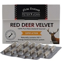 뉴질랜드 녹용 피터앤존 레드 디어 벨벳 60캡슐 1통 PeterandJohn Red Deer Velvet, Deer Velvet 200mg