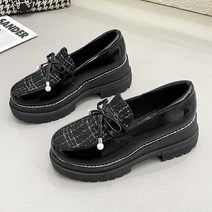 Ogfaour트위드 여자 키높이 7cm 통굽 로퍼 단화 업 여성