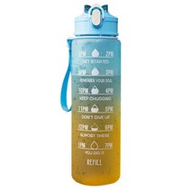 레몬즙짜기 빨대 시간 마커가있는 스포츠 물병 누수 방지 차가운 음료 병 남성 여성 피트니스 물병 a 무료 13, 900ml, 푸른