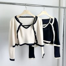 쁘띠 스칼럽 크롭 나시가디건세트 cdset42