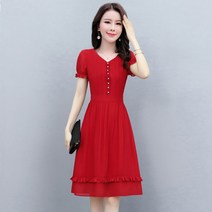 시폰 원피스 여하신상 냉랭한 바람 여름 허리 여미고 여성스러운 A라인 미디엄 changqun