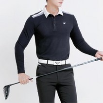 남자 기능성 골프 블랙 배색 기모 카라 긴팔 티셔츠 인도어