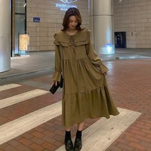 퍼프소매 무지 빅카라 랩 빅사이즈 롱 원피스 여성 린텐