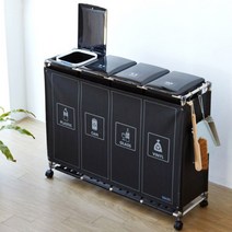 대진 이지핏 매직 분리수거함 [4단] 재활용정리함 이동식 쓰레기통, 가림막O_블랙