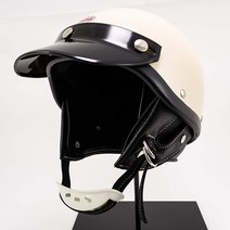 오션 비틀 쇼티 오토바이 하프 오픈 페이스 헬멧, 아이보리 헬멧 /블랙 턱받이