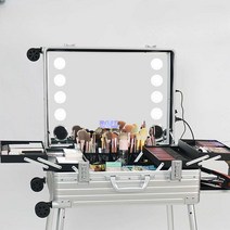 전문가용 메이크업 캐리어 뷰티 도구 상자 수납함, 상세 페이지 참고, 알루미늄 마그네슘 22인치 블랙(조명8)