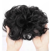 파마 스타일 웨이브 남녀공용 인모 정수리 가발 부분가발 입문용, 블랙