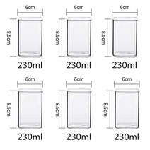 6/4/2/1Pcs 스퀘어 유리 컵 커피 머그잔 내열성 물 컵 투명한 차 머그잔 컵 마시는 우유 Beertea 주스 디저트, 230ml-6pcs_Hot Sale
