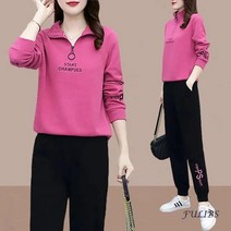 FULIBS봄가을 캐주얼 양기연령저감 트레이닝 세트 여 차이나 맨투맨 맨투맨 슬림핏 투피스