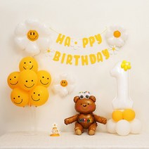 [피앤비유니티] 데이지곰돌이 가랜드형 생일풍선세트, 02-1)데이지곰돌이 가랜드형-브라운 숫자1