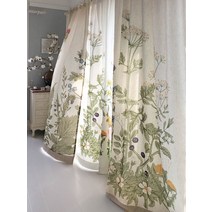 북유럽 거실용 꽃무늬 린넨 커튼 두꺼운 시폰 침실