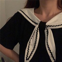 반팔원피스 마린 이쁜이 학원 큐트 블러킹 카라넥 와이드 루즈핏 뱃살커버 여성 2231930556