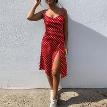 땡땡이 괌원피스 다낭 트로피칼 홀터넥 여름휴가룩 드레스 Sundress 여름 여성 인과 도트 민소매 Pleated 탄성 허리 v 넥 비치 Vestidos De Verano