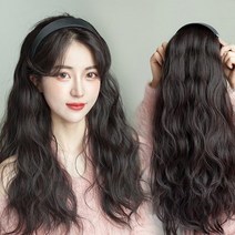 하이유니 히피 펌 헤어 심플 블랙 머리띠 가발 50cm, 다크브라운, 1개