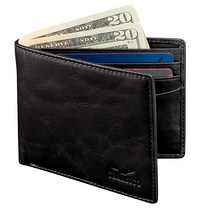Claasico 남성용 빈티지 레더 슬림 바이폴드 월릿 RFID 방지 기프트 박스에 포장되어 있음, Black-Smooth Leather