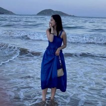 동남아여행 원피스 동남아 여행룩 베트남 태국 필리핀 민소매 비치 스커트 슬링 블루 드레스 여성용 해변