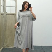 누베 레터링 찰랑 레이온 반팔 롱원피스 홈웨어 루즈핏