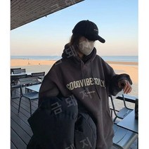 레터 프린팅 캐주얼 오버사이즈 빈티지 후드티 여성용