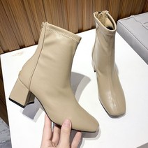 DFMEI.High-heeled boots -- 웨지힐 화이트 앵클부츠 여스판 미들워커 여
