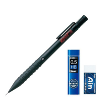 펜텔 스매쉬 제도 샤프 블랙 Q1005-1 + AIN 샤프심 HB + 지우개 세트, 2세트, 0.5mm