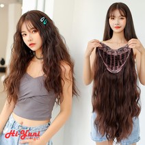 하이유니 히피 펌 반가발 셀프 붙임머리 여자 여성 헤어 피스 패션 부분 가발, 46cm, 라이트브라운