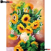 풍수 해바라기 벽시계 무소음 엔틱 인테리어 시계와 5D DIY 다이아몬드 그림 전체 광장/라운드 자수 크로스 스티치 모자이크 판매 벽 가정 장식, 60.6 - Round Drill 60X75CM