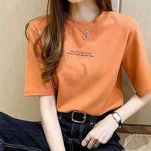 의류 여성 블라우스 반팔 티셔츠 여성 라운드 칼라 루즈 알파벳 프린트 여성 학생 상의 티셔츠 도매