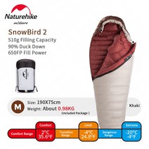 초경량 캠핑 침낭 네이처하이크 2022 90% Duck Down Sleeping Bag, 01 (510g)M
