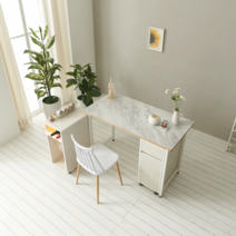 자작원목 HPM 라운드 식탁 1200 x 600 mm 2인용 4인용 크림 화이트 마블 단품