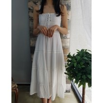 상상그이상 여성용 하이디 원피스 아일렛 스트링 나시 스퀘어넥 롱원피스 뷔스티에 슬립 휴양지 비치원피스