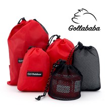 gollababab 캠핑파우치 5종 매쉬파우치 백패킹 캠핑핀버튼1P포함, 1개, 레드