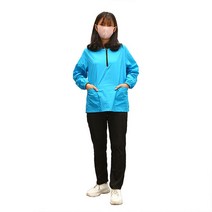 애견미용가운 빅사이즈 미용사복 애견샵 동물병원 수의사 털 안붙는 유니폼, M, 10 짧은 지퍼 블루 긴소매