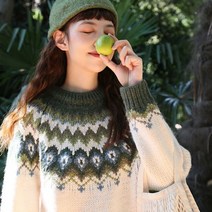 노르딕 니트 레트로 두꺼운 크리스마스 스웨터 따뜻한 패턴 겨울 루즈핏