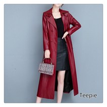 티피 여성 빅 사이즈 패션 슬림 아방가르드 인조가죽 롱 트렌치코트