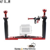dslr 짐벌 캐논 6dmark2 오막포 듀얼 핸드 헬드 스태빌라이저 다이빙 수중 카메라 하우징 트레이 gopro canon sony dslr 카메라용 셔터 릴리스 트리거 포함, 블랙 트레이 레드 셔터