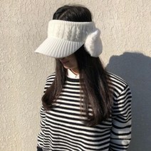 로로얼로이 여성겨울골프모자 귀마개 니트 퍼 모자 귀달이 방한 스키장 썬캡, 컬러 : 블랙