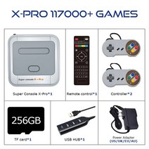 보드게임 2.4g 무선 컨트롤러가 장착된 117000+ 이 포함된 ps1pspn64dc용 레트로 와이파이 슈퍼 콘솔 x 프로 4k hd tv 비디오 콘솔, 영국, pro-256g-2xwired