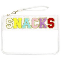 [정품] 셔닐 레터 백 스낵 투명 파우치 프레피 여행용 스낵 백 방수 플랫 투명 스낵, White-Snacks