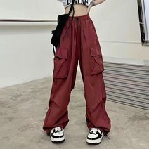 여성카고바지 여성카고팬츠 여성통바지 카고 탄성 허리 바지 여성용 와이드 레그 팬츠 오버사이즈 포켓