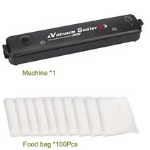 랩핑 머신 실링 기계 진공 가정용 식품 실러 포장 휴대용 필름 씰링 포장기 10pcs 신선한 가방 Ki n 도구 220V/110V, 검정과 100pcs 가방, 나는 플러그, 100-220v