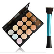 LYDIA® 15 색 크림 컨실러 / 하이라이트 / 얼굴 컨트롤 팔레트 박스 / 레드 / 블랙 서클 키트 세트 + Lydia Blue-1051 평면 재단 / 컨실러 메이크업 브러쉬