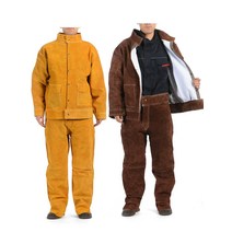 용접방염복 상하복 세트 소가죽 단열 내화 작업복, 브라운 상하의-XL