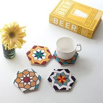 [*inbiz*] 디지털컵워머 커피잔받침대 카페코스터 LP판 카페티코스터 컵코스터, it● 타일 육각 코스타 4p set, it● (A. 블루)