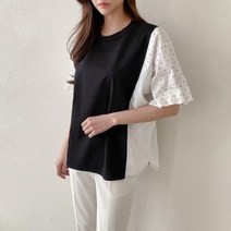 바보사랑 여자 여름 배색 날씬해보이는 도트 반팔 블라우스.옷자락(무료배송)