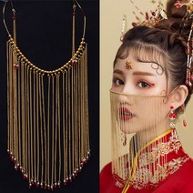면발 고풍 얼굴가리는 커튼 후크식 머리장식 빈티지 이어가이드, 기본, T01-A타입 태슬 망사 골드색