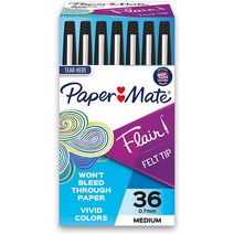 Paper Mate Flair Felt Tip Pens 페이퍼메이트 플레어 펠트 팁 펜 검정 블랙 미디엄 36개입 대용량